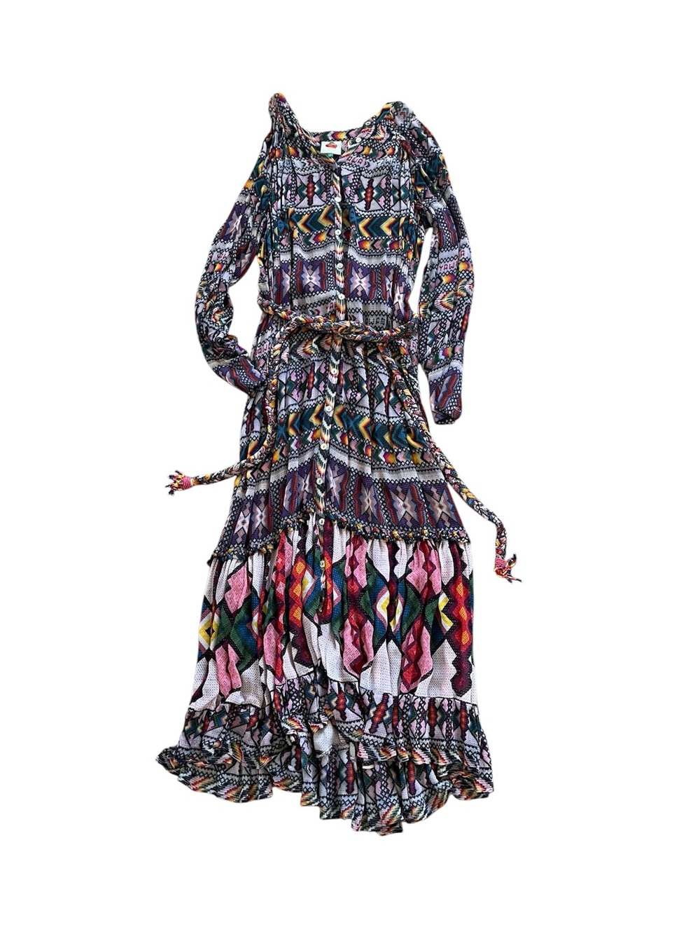 FARM Rio Multicolor Geometric Print High-Low Maxi Dress
